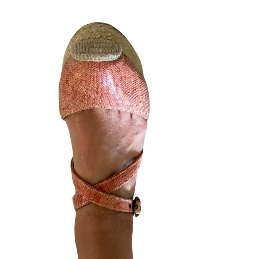 Bettye Muller Coral & Cream Espadrille Wedge Sandals – Summer Chic Platform Heel - Picture 5 of 12